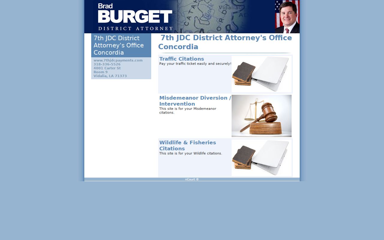 Concordia Parish district attorney traffic and citation categories for traffic warrant cases