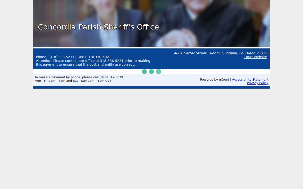 Concordia Parish sheriff payment and citation interface with office warning for traffic warrants