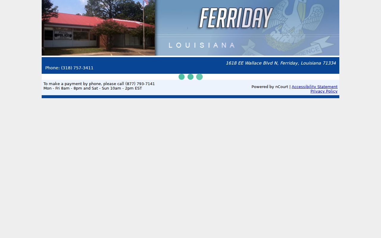Ferriday citation payment interface with Concordia Parish municipal warrant contact fields