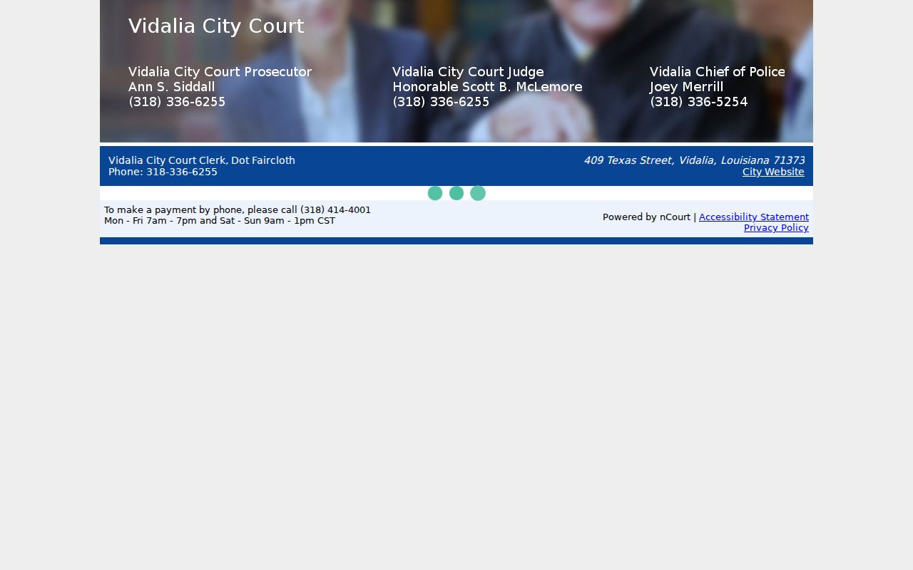 Vidalia city court citation payment interface for Concordia Parish municipal warrant questions