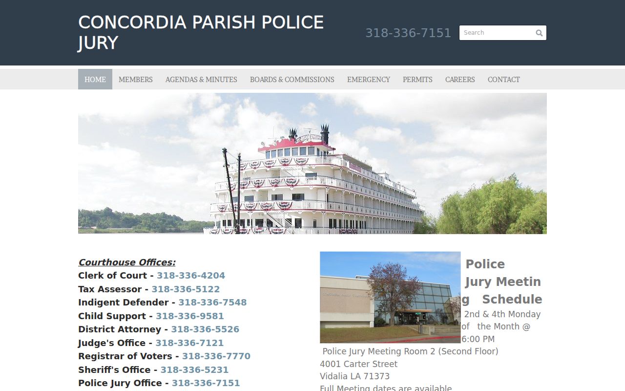 Concordia Parish courthouse office map for the 4001 Carter Street warrant record offices