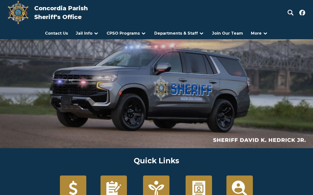 Concordia Parish sheriff agency identity and contact block for warrant questions