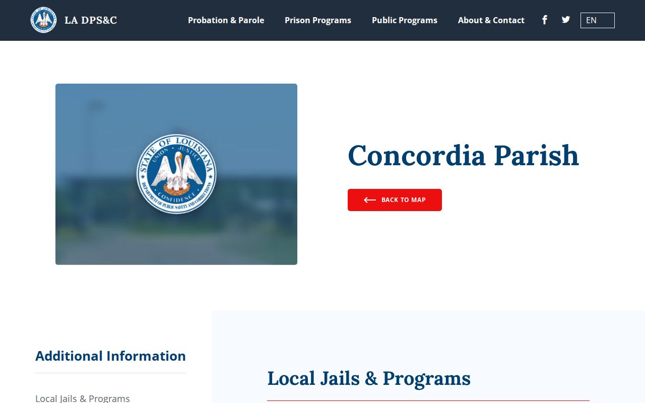 Concordia Parish jail and courthouse contact block used when verifying arrest warrant records